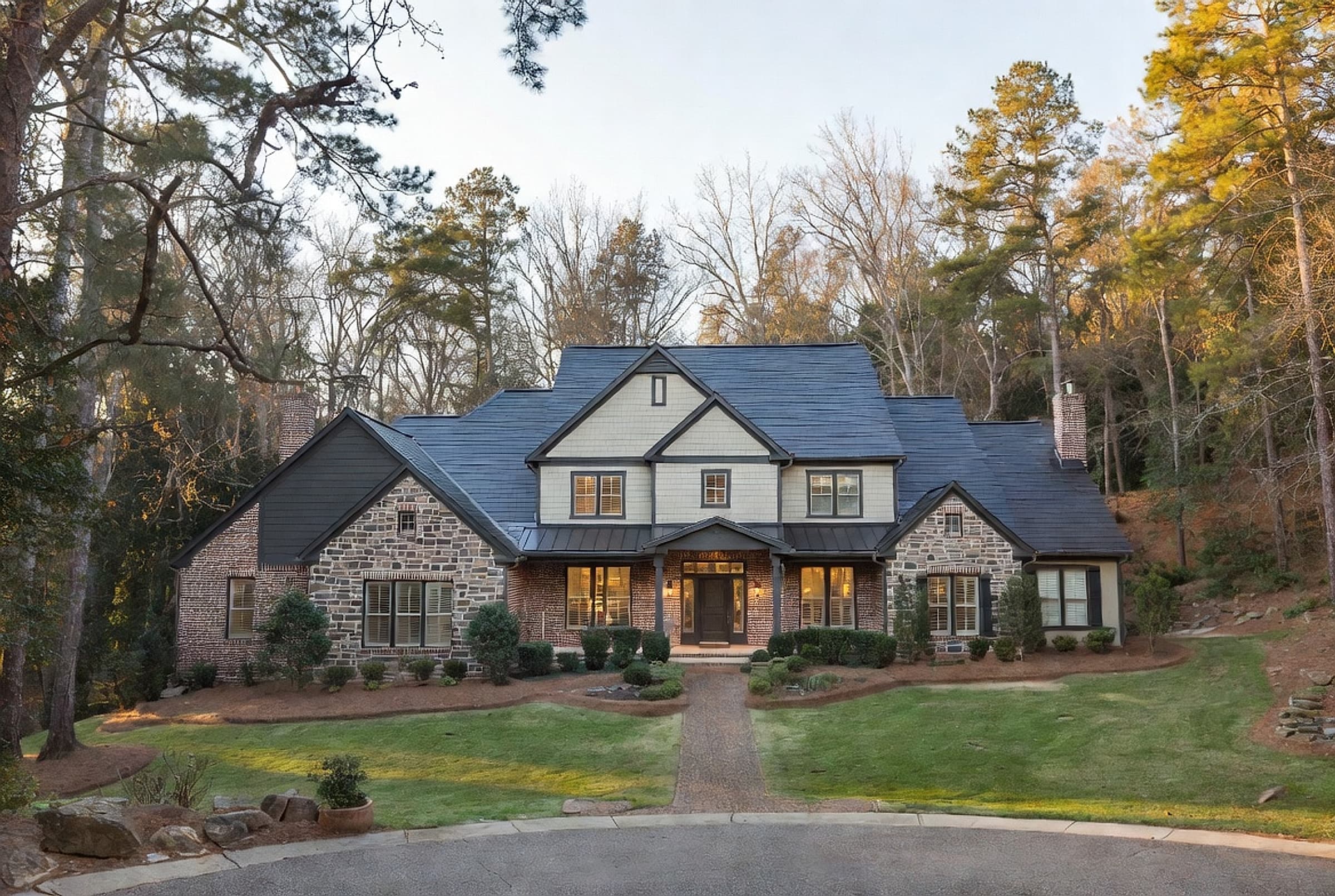 A luxury North Atlanta home at dusk, the kind of property relocation buyers find online