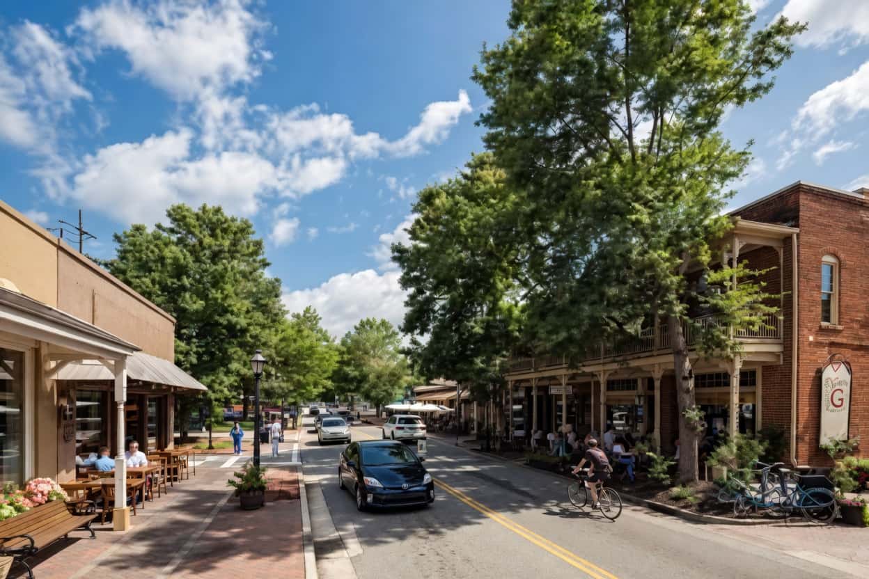 Canton Street in Historic Downtown Roswell, GA — sidewalk dining and historic storefronts