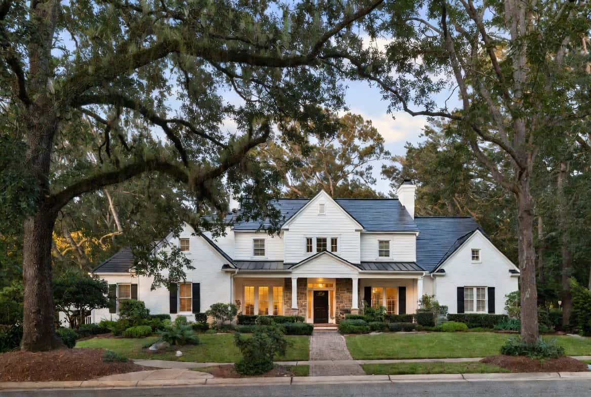 Luxury gated golf estate home in Johns Creek, Georgia at golden hour