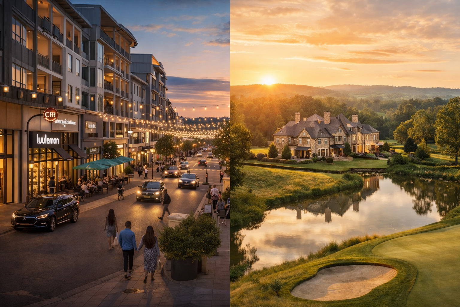 Split lifestyle view — walkable Alpharetta and private estate living in Milton