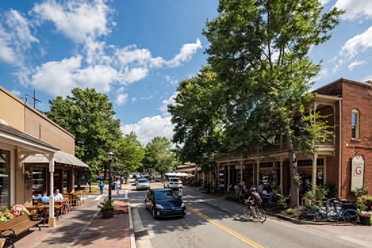 Canton Street in Historic Downtown Roswell, GA — sidewalk dining and historic storefronts