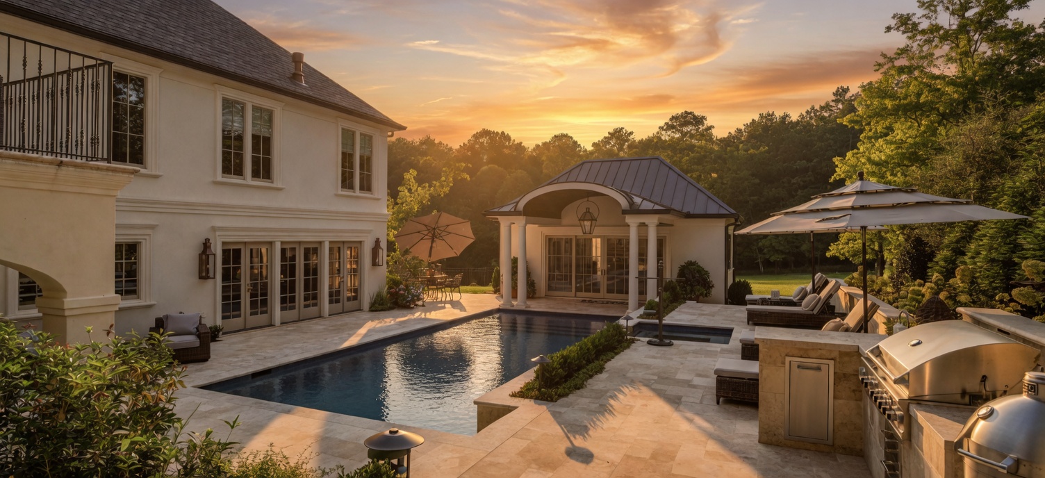 Luxury pool and outdoor living area representing estate-style living at The Homestead at Milton